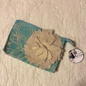 Mud Pie Blue and Cream Floral Clutch Wristlet